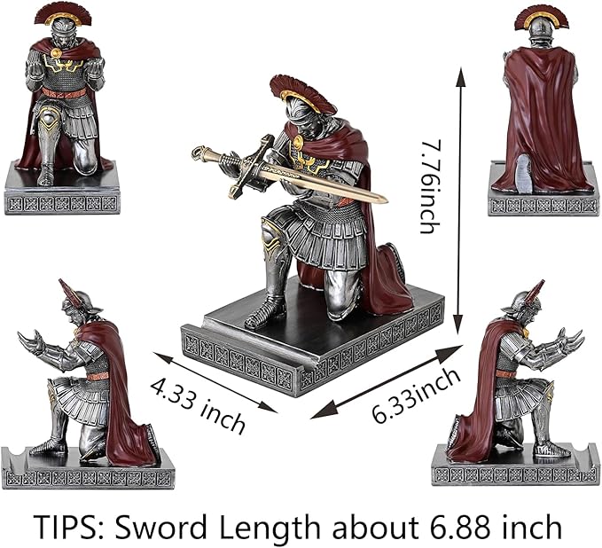 Centurion Cloak Warrior Knight Pen Holder Mobile Phone Stand Desk Organizers and Accessories as Gift for Office and Home (Iron)