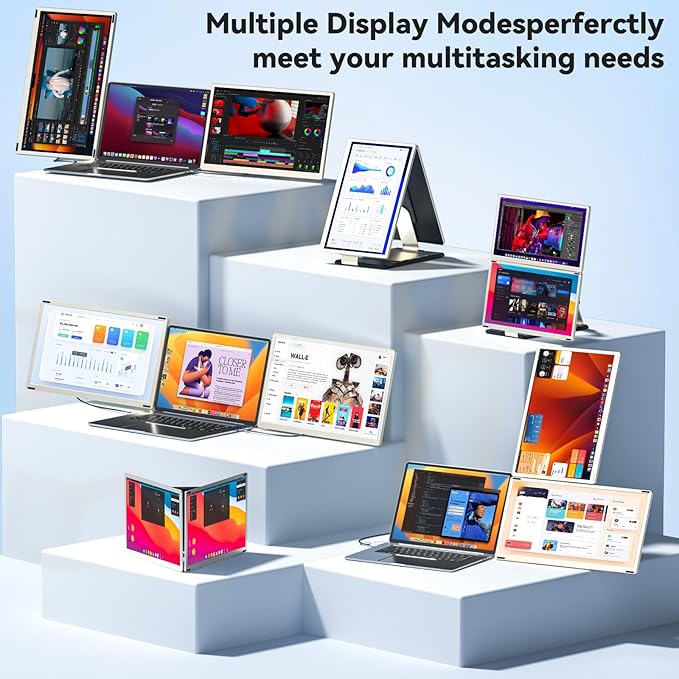 Laptop Screen Extender,15.6" Portable Monitor, FHD 1080P Ultra-Slim Travel Monitor with Speakers, Triple Display Extension, Compatible with 13-17.3" Laptops