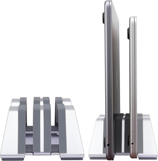 Adjustable Dual Vertical Laptop Stand - Supports 2 Devices Holder, Fit for All Laptops(10-30mm Thickness) - Fashion Design, Adjustable Width, Anti-Slip & Scratch-Resistant, Patented Design