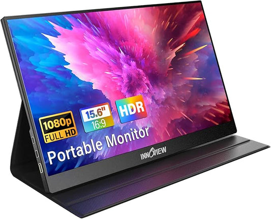 InnoView Portable Monitor, 15.6 Inch FHD 1080P HDMI USB C Second External Monitor for Laptop, Desktop, MacBook, Phones, Tablet, PS5/4, Xbox, Switch, Built-in Speaker with Protective Case