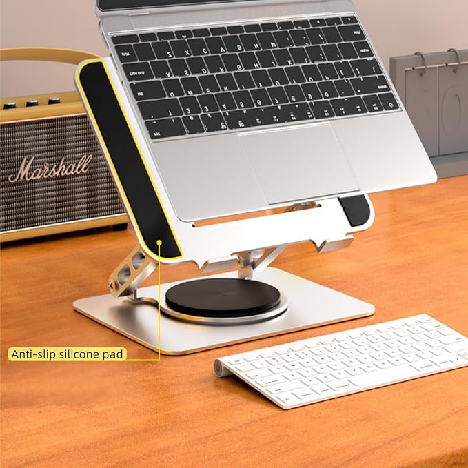 Adjustable Laptop Stand with 360° Rotating Base, Ergonomic Foldable Design, Compatible with MacBook Pro Air and Laptops 10-16 Inches (Black, Premium Version)