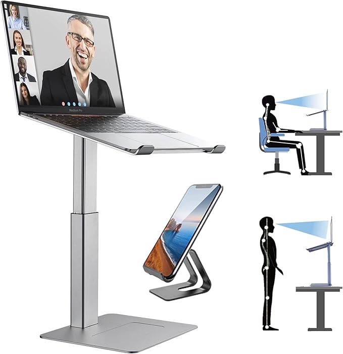 Laptop Stand for Desk, Ergonomic Sitting and Standing Laptop Riser for Notebook MacBook 11-17 Inches，DJ Laptop Stand Adjustable Height from 7-15 Inches Aluminum(Silver)