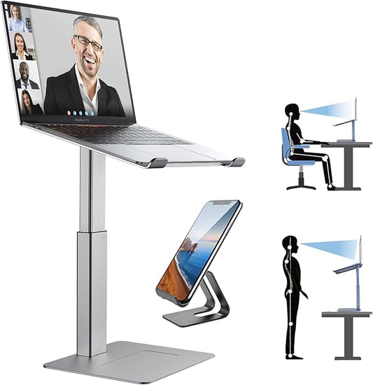 Laptop Stand for Desk, Ergonomic Sitting and Standing Laptop Riser for Notebook MacBook 11-17 Inches，DJ Laptop Stand Adjustable Height from 7-15 Inches Aluminum(Silver)
