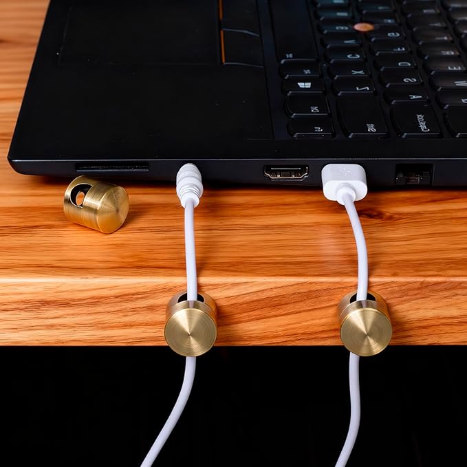 OIIKI 3 Sets Charger Cord Holders, Adhesive Cable Clip Cord Organizers, Metal Adjustable Wire Management Office Nightstand Desk Accessories for Charger Wire USB Keyboard Cable- Bronze