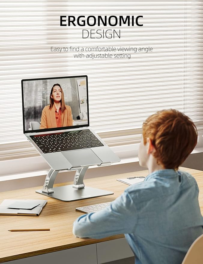 Nulaxy Fully Adjustable Laptop Stand for Desk, Dual Foldable Aluminum Computer Riser with Heat-Vent, Ergonomic Notebook Holder Portable Office Accessories Compatible with All 10-17" Laptops, Silver