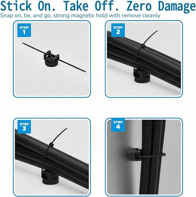 225 Pieces Magnetic Cable Ties Set, 25 Magnetic Zip Tie Mounts with 200 Cable Ties, Strong Wire Holder Cables Management, Multipurpose Electrical Cord Holders Organizer (22mm)