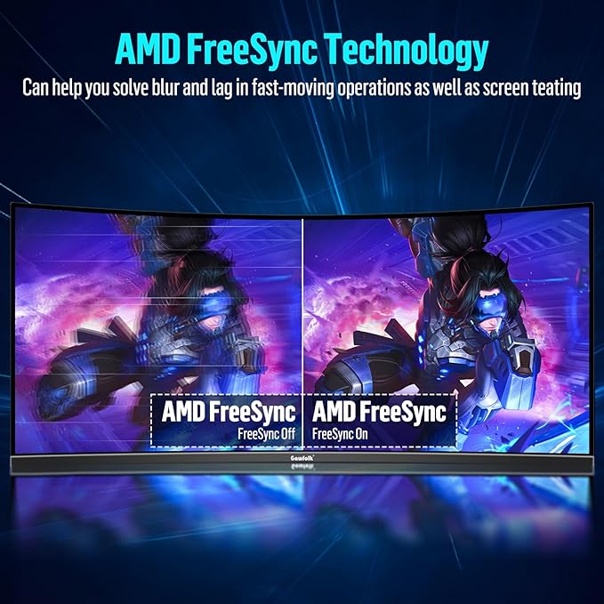 Gawfolk 34 Inch Ultrawide Curved Gaming Monitor, 1500R PC Screen 165hz UWQHD 4K, Curved Computer Screen with FreeSync, Support Wallmount 75x75mm-Black