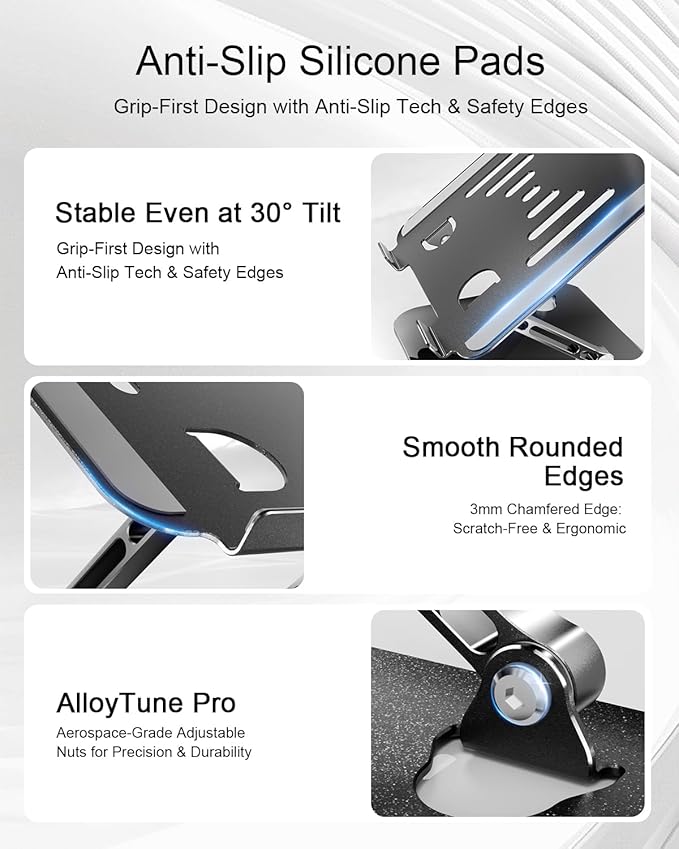 Adjustable Laptop Stand, Aluminum Portable Laptop Riser for Desk Foldable, Ergonomic Computer Notebook Stand Holder for MacBook Air Pro, Dell XPS, HP and All 10–17 Inch Laptops, Black