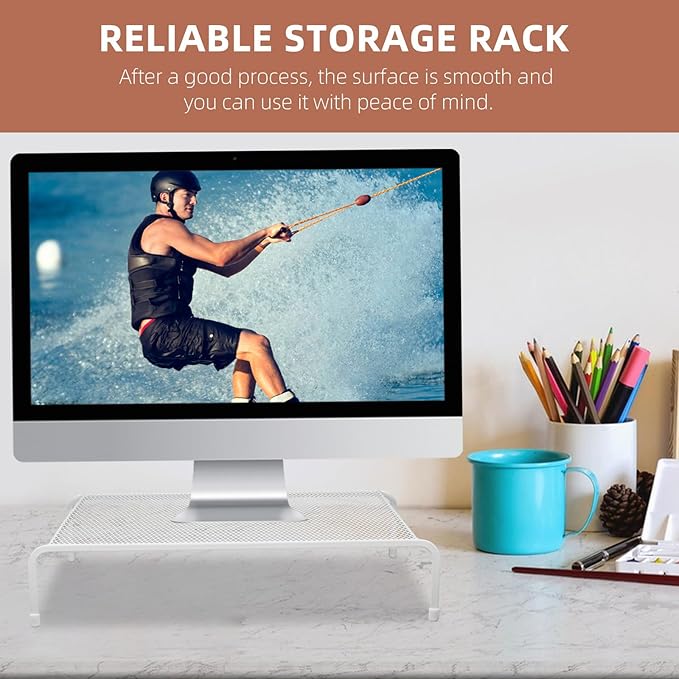 Veemoon Monitor Stand Riser for Desk, Single-Layer Desktop Computer Screen Riser with Storage Organizer, Laptop Holder Rack for Office and Home Workstation