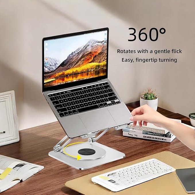 Laptop Stand, Heavy-Duty Metal Laptop Riser for Desk, Ergonomic Height & Angle Adjustment for 10–16.2″ Laptops, Silver
