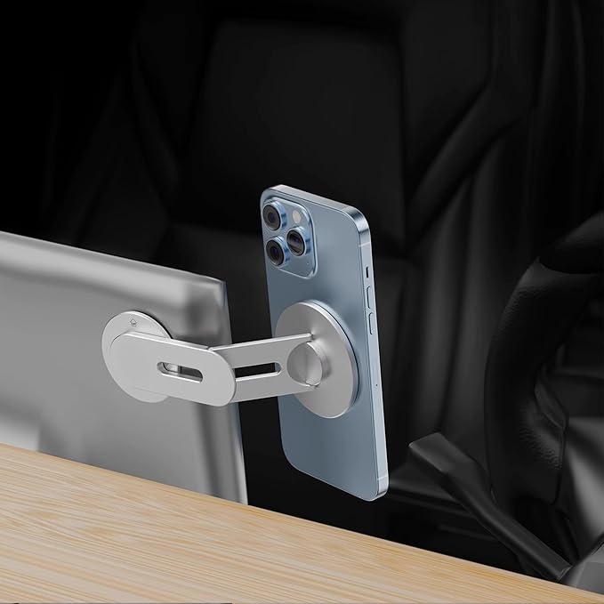 Doolkin® Pizo Mount 2, Laptop Phone Holder, Adjustable Laptop Stand, Foldable Laptop Side Mount Clip, Slim Portable Smartphone Stand, Computer Monitor Expansion Bracket, Magnetic Phone Mount