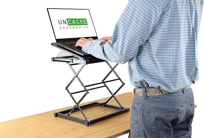 CD4 Adjustable Standing Desk Converter for Laptops, Vertical Laptop Stand, Table Top Riser Standing Desk with Mouse Pad, 2.6"-18.6" Adjustable Height Converter