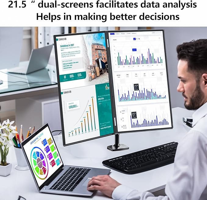 21.5" 120Hz Dual Portable Monitor 120% sRGB 1080P HDR Extender Folding Stacked Display for Windows Work Gaming Office Triple Screens W/Stand & VESA for Laptop PC（No Driver (215)