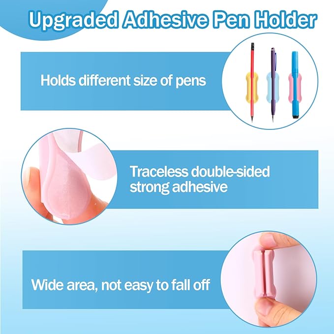 Sherr 48 Pack Adhesive Pencil Holders for Desk Upgraded Pen Holder for Desk Silicone Flexible Adhesive Pen Marker Organizer Clipboard Classroom School Office Accessories Teacher Supplies