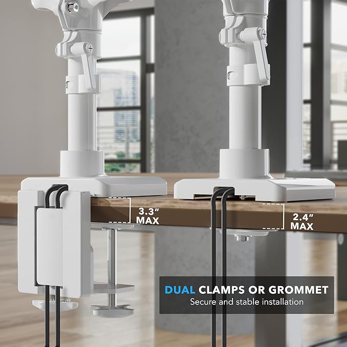 Mount-It! Triple Monitor Mount with USB-C and USB-A Ports, 3 Monitor Desk Mount with Gas Spring Arms for Easy Height Adjustment, Full Motion Design Supports Computer Monitors Up to 32", White