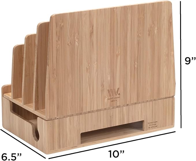 Charging Station Stand Combo with Bamboo Drawer; Extra Storage for Smartphones, Tablets, Laptops & Organizer for Office Supplies and Stationary Items