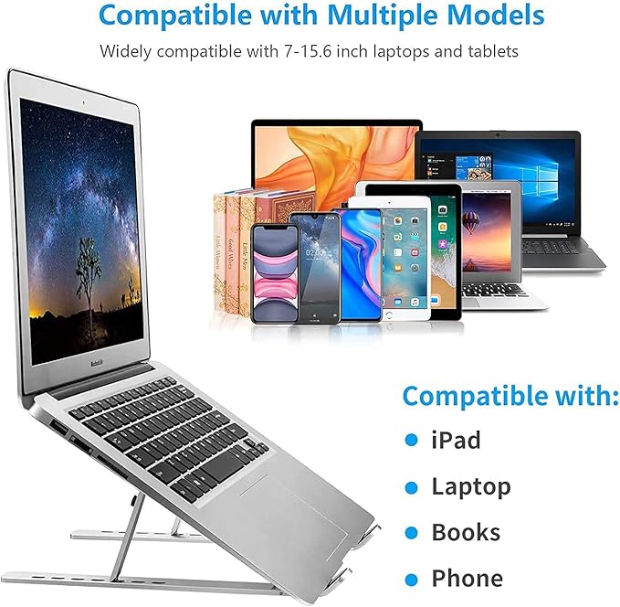 Adjustable Laptop Stand,Ergonomic Laptop Holder,Foldable Laptop Stand,Compatible with MacBook Air/Pro, Dell, HP, Lenovo & All Laptops,Ergonomic Design,Portable & Sturdy
