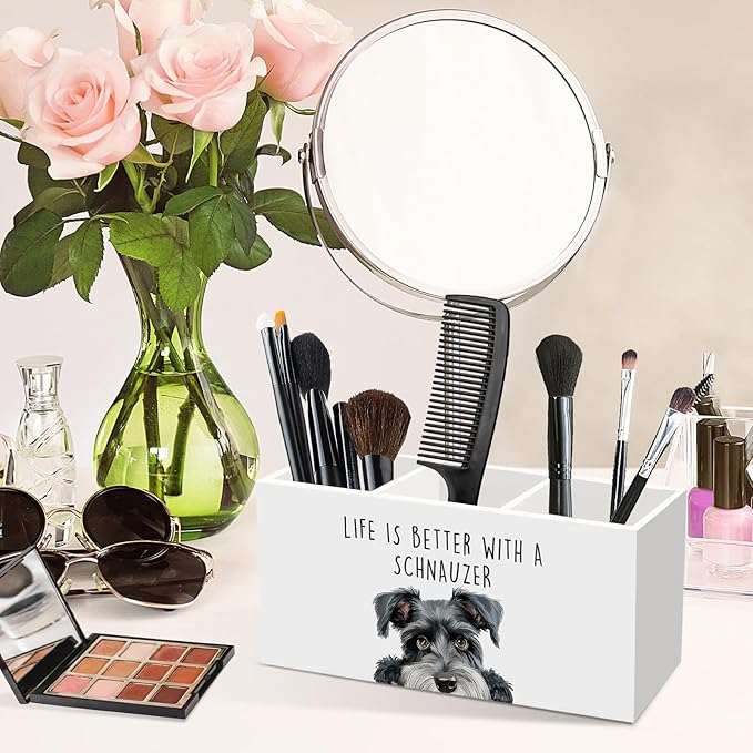 Schnauzer Dog Gifts Pen Pencil Holder for Desk, Funny Schnauzers Dog Gift Office Desk Accessories,Life Is Better with a Schnauzer Pen Holders Organizer for Kitchen Bathroom Decor