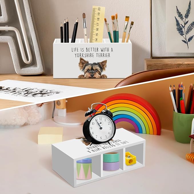Yorkshire Terrier Gifts Dog Pen Pencil Holder for Desk, Funny Yorkie Dog Gift Office Desk Accessories, Life Is Better with a Yorkshire Terrier Pen Holders Organizer for Women Bathroom Decor