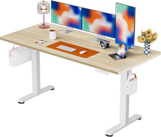 Ergear Height Adjustable Electric Standing Desk, 63x 28 Inches Sit Stand up Desk, Large Memory Computer Home Office Desk (Natural) (EGESD7N)