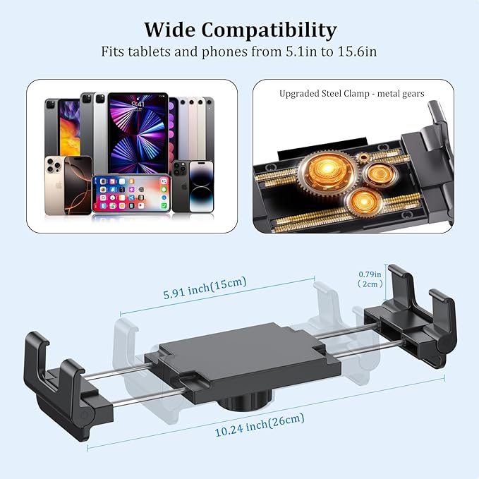 PLDHPRO Tablet Wall Mount Holder with Drill Base, Adjustable iPad Wall Mounted Stand Compatible with 5.1'' - 15.6'' Phones Tablets for Truck Dashboard Desk Kitchen Cabinet