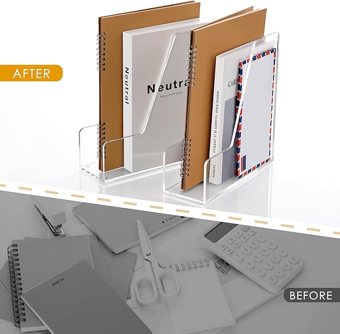 SANRUI 2-Pack Acrylic Magazine File Holder Desk Organizer Magazine Rack, Clear, Vertical File Sorter Holders, 9.45" D x 3.54" W x 10.24" H