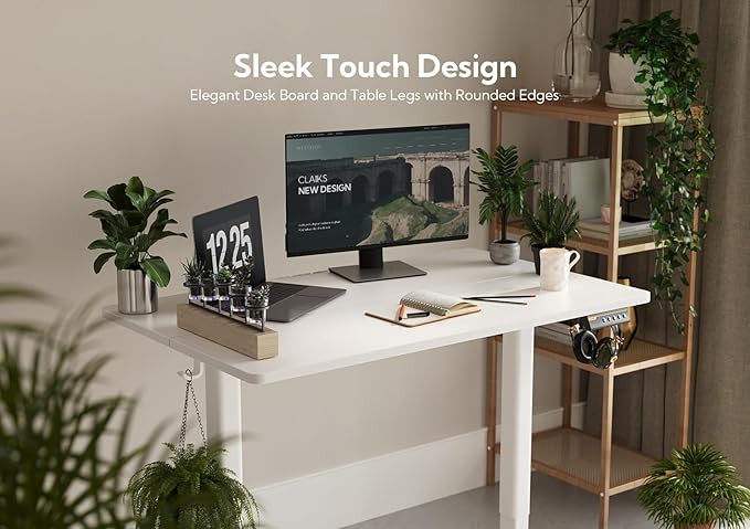 Claiks Electric Standing Desk, Adjustable Height Stand up Desk, 40x24 Inches Sit Stand Home Office Desk with Splice Board, White Frame/White Top