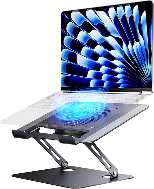 Laptop Stand - Adjustable Ergonomic Laptop Riser, Portable Foldable Aluminum Laptop Holder Perfect for Desk, Bed, Couch & Lap - Space Saving - Silver
