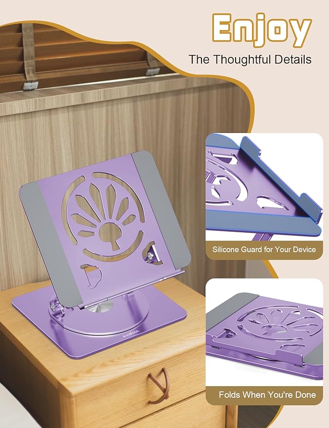 Adjustable Laptop Stand for Desk-360° Rotating Foldable Laptop Holder Ergonomic Laptop Riser for MacBook Pro/Air Dell HP Lenovo Notebook up to 16",Purple