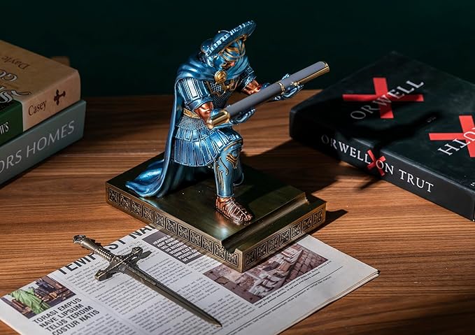Centurion Cloak Warrior Knight Pen Holder Mobile Phone Stand Desk Organizers and Accessories as Gift for Office and Home (Blue)