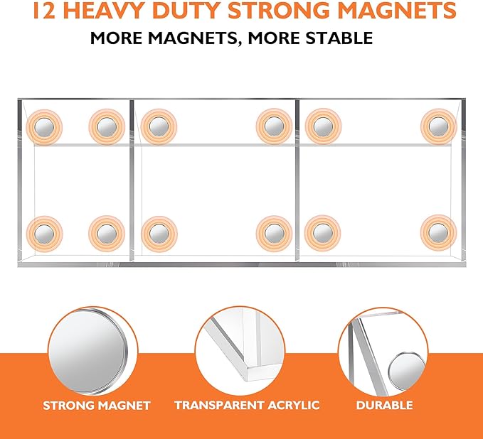 Ameceres Magnetic Pen Holder Classroom Organization Acrylic Marker Holder for Whiteboard Refrigerator Locker Accessories Pencil Dry Erase Marker Basket (3 Compartments * 1)