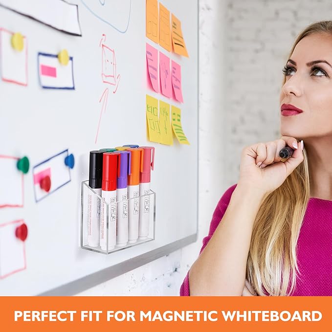 Ameceres Magnetic Pen Holder Classroom Organization Acrylic Marker Holder for Whiteboard Refrigerator Locker Accessories Pencil Dry Erase Marker Basket (1 Compartment * 2)