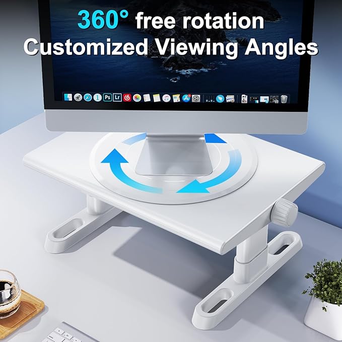 Monitor Stand Riser for Desk,360°Rotation Freely Height Adjustable by Knob,4.4-5.8 Inches,Ergonomic Monitor Stand Mount, Desktop Monitor Stands Riser for Computer,Laptop,Printer,Tv,White