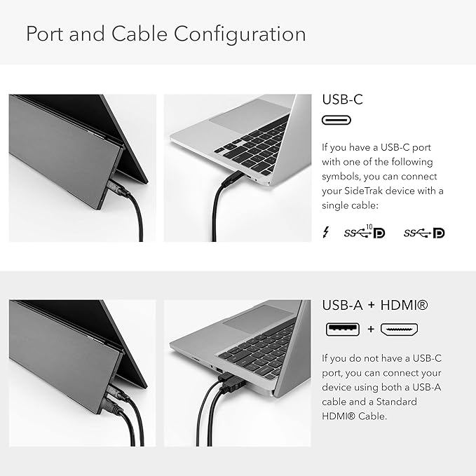 SideTrak Solo Pro 13' Freestanding Portable Monitor | 1080p LED .04' Thin | Kickstand | 10ms Response Time | 60Hz Refresh Rate | USB-C, Mini HD | 1.3 lbs. Travel Monitor