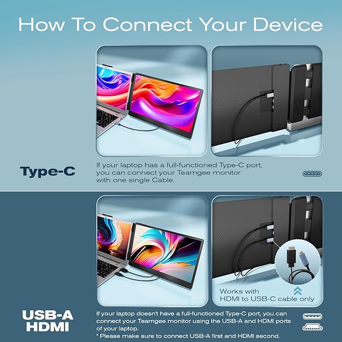 Teamgee 14” Laptop Screen Extender, S1 Dual FHD IPS Portable Monitor for 13–17” Laptops, USB-C/HDMI Plug & Play, Compatible with Windows, macOS & Android, Perfect for Hybrid Work & Travel