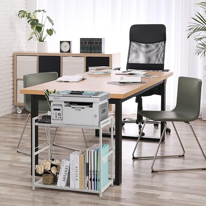 OYEAL Computer Tower Stand, PC Tower Stand Metal Rolling Cart Holds up to 40lbs, 2 Tier Mobile Printer Stand with Storage Under Desk for Home & Office, White