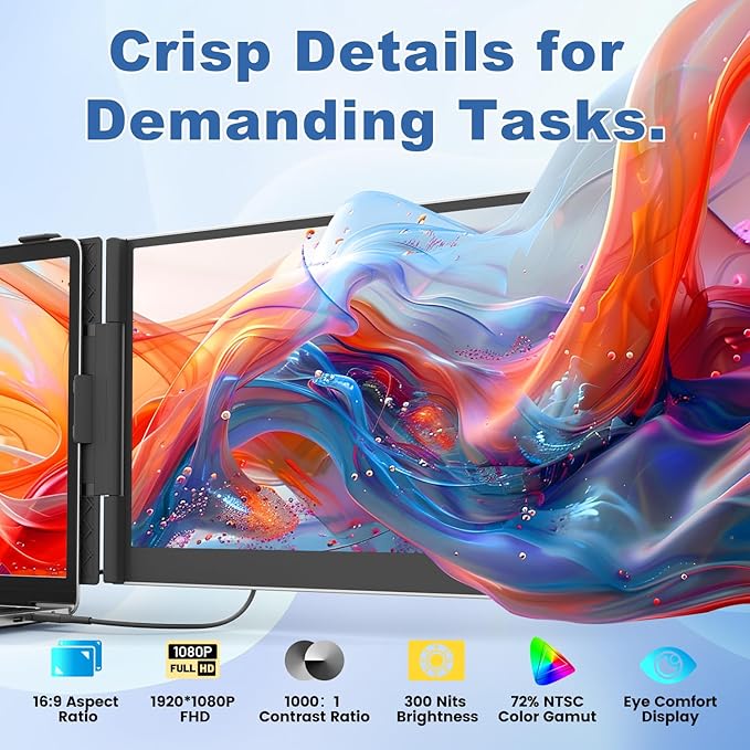 Teamgee 14” Laptop Screen Extender, FHD 1080P Portable Monitor, Ultra-Thin & Lightweight Second Display for Travel, Work, and Gaming, Plug & Play for Mac/Windows/Android/Dex