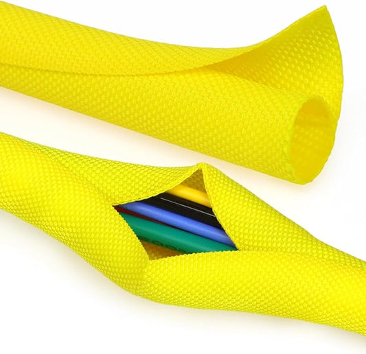 Split Braided Cable Sleeve，Flexible Wire Loom Tubing, Automotive Cord Protector Pet Proof, Cable Management for Computer TV Electric Wires Harness 16ft (Yellow, 5mm（3/16")