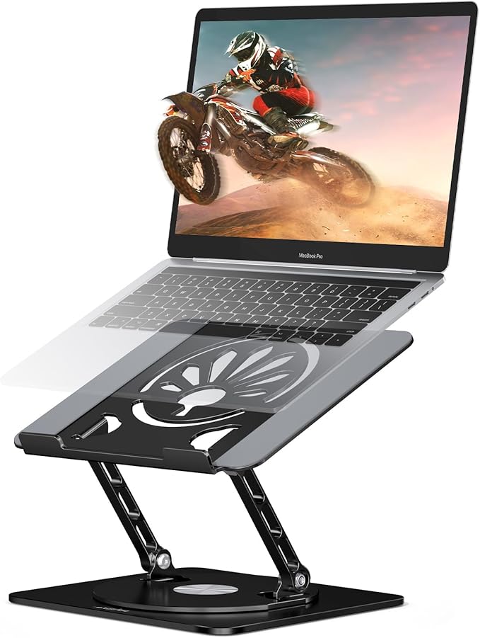 Adjustable Laptop Stand for Desk-360° Rotating Base Aluminum Laptop Riser,Ergonomic Computer Stand for Office Home MacBook Pro/Air Dell HP up to 16'',Black