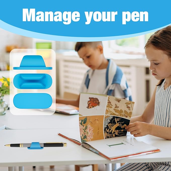 Adhesive Pencil Holders for Desk Silicone Pen Holder Organizer for Desk Accessories,Teacher Supplies for Classroom, Office, School Accessories,Notebook, WallS or Clipboards（10PCS,Blue）