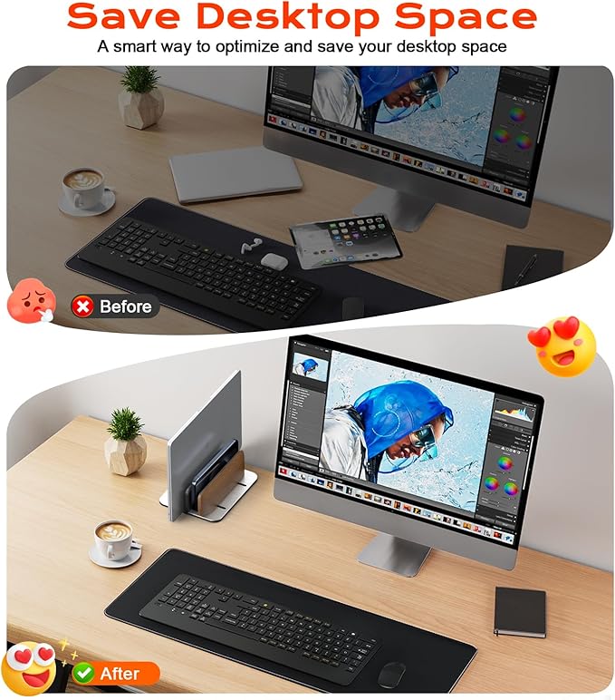 Vertical Laptop Stand, Walnut Dual Laptop Holder with Adjustable Aluminum Alloy Base Laptop Stand Compatible with All MacBok/Surface/Samsung/HP/Dell/Chrome Book (Silver)