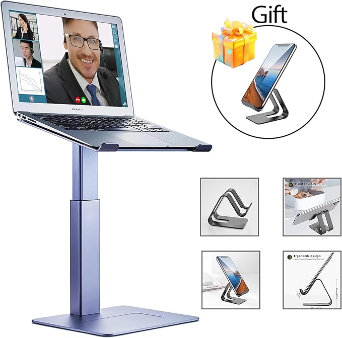 Adjustable Laptop Stand for Desk, DJ Laptop Stand Adjustable Height, Laptop Raised Stand for Standing & Sitting Mode, Tall, Strong and Airflow Even Laptop Riser for 17 inch（Gray）