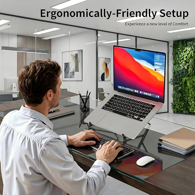 Adjustable Laptop Stand for Desk, MagSafe Compatible Portable Foldable Computer Riser for MacBook, iPhone, iPad, Tablet - Lightweight Aluminum, N52 Magnetic Grip, Perfect for Office, Home, Traveling