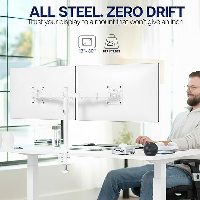 VIVO Dual Monitor Desk Mount, Heavy Duty Fully Adjustable Stand, Fits 2 LCD LED Screens up to 32 inches, White, STAND-V032W