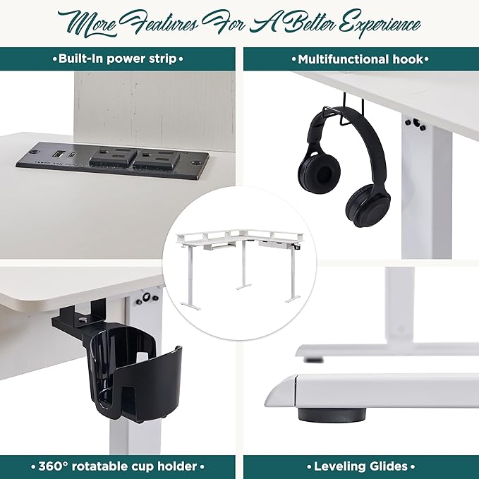 RedLemon 75X60 Inches L Shaped Electric Standing Desk, Height Adjustable Corner Gaming Desk with Drawers, Power Outlets & LED Lights, Computer Desk with Monitor Shelf, Carbon Fiber Black