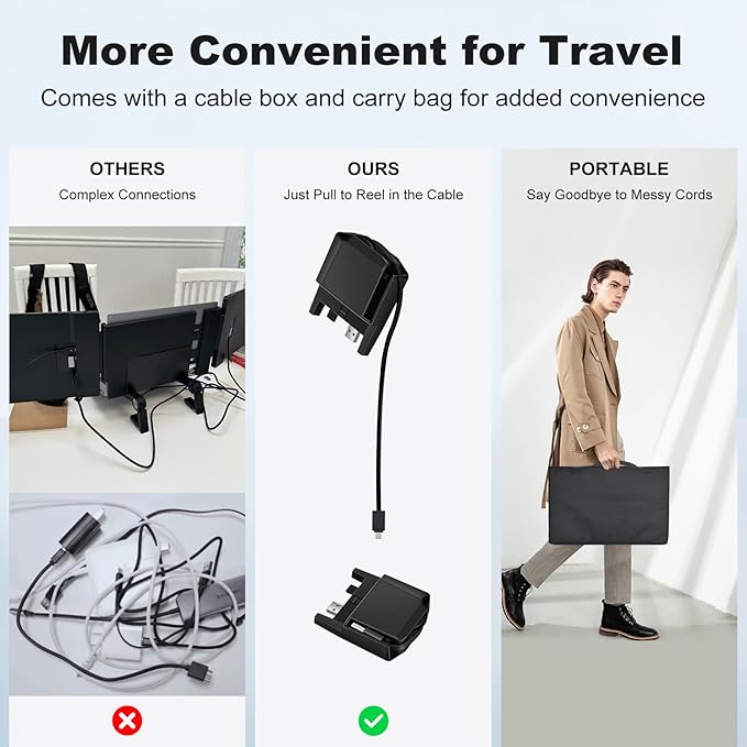 DEPGI 14" Laptop Screen Extender, 1200P FHD One Cable Connect Portable Triple Monitor, Dual Screen Monitor Fits 13"-17.3" Laptop with Stand for MacOS/Windows