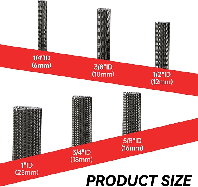 Braided Fiberglass Sleeve, 10ft High Temp Cable Sleeve, Flexible Cable Management Cable Protector for Car Wire Loom Protection (Black, 3/4")
