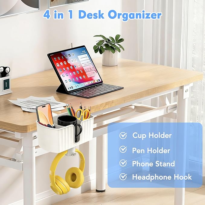 4-in-1 Desk Organizer, Desk Cup Holder with Headphone Hanger Detachable Pen Holder Charger Holder Desktop Storage Box Office & PC Gaming Accessories