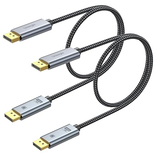 8K Displayport Cable 1.4: 1.5ft Gold-Plated Short DP Cord (8K@60Hz, 4K@144Hz, 32.4Gbps) HDR, 2 Pack DP to DP Cables Compatible with Gaming PC, Laptops, Monitor, Computer, Projector