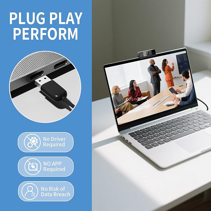 4K Webcam for PC, Full HD Video Calling, HD Light Correction, Works with Skype, Zoom, FaceTime, Hangouts, PC/Mac/Laptop/MacBook/Tablet